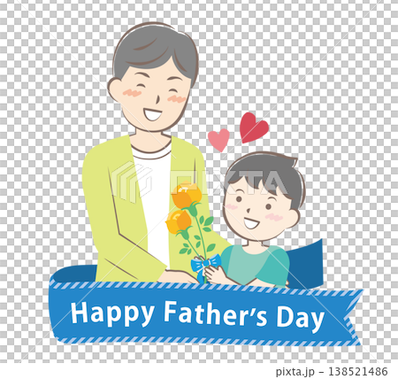 父の日にバラの花を渡す男の子	　タイトル 138521486