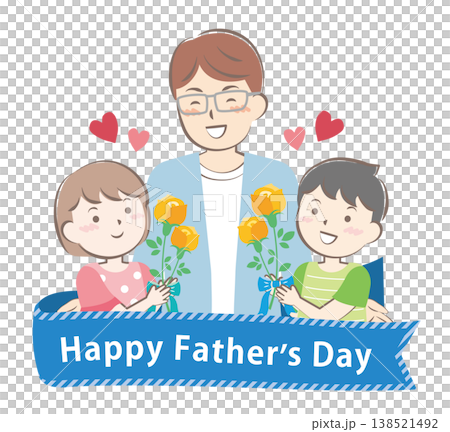 父の日にバラの花を渡す男の子と女の子 タイトル 父の日にバラの花を渡す男の子と女の子 タイトル 138521492
