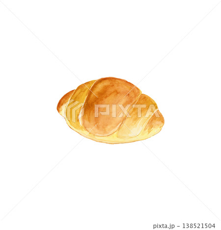 手描き水彩のバターロール1個イラスト シンプルでやさしいパン素材 138521504