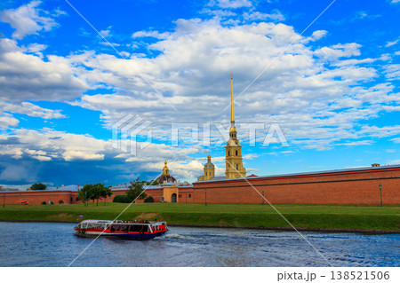 Tourist boat sailing on the Neva river near Peter and Peter fortress in St. Petersburg, Russia Tourist boat sailing on the Neva river near Peter and Peter fortress in St. Petersburg, Russia 138521506
