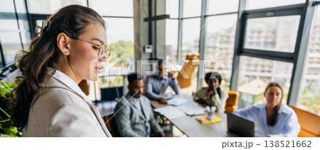Corporate leader delivers investor overview with graphical data analysis 138521662