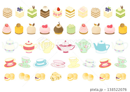 アフタヌーンティー スイーツのラインイラストセット アフタヌーンティー スイーツのラインイラストセット 138522076