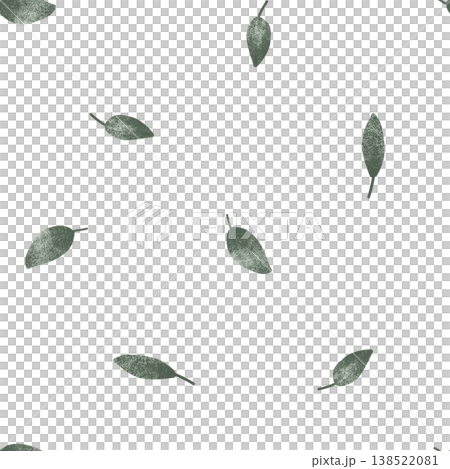 Simple minimalistic repeating seamless pattern of green leaves. Hand drawn illustration scandinavian leafs on isolated background. 138522081