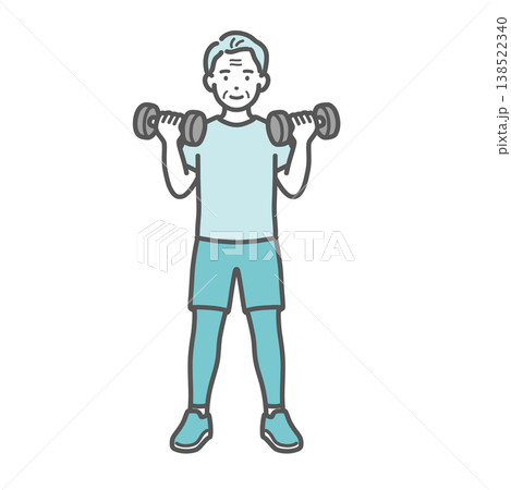 笑顔でダンベルトレーニングをするシニア男性のイラスト 138522340