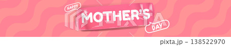 Happy Mother's Day wide banner. Pink wavy background with white mothers day typography. Modern mothers day seasonal header for holiday marketing, social media and website promotions. Happy Mother's Day wide banner. Pink wavy background with white mothers day typography. Modern mothers day seasonal header for holiday marketing, social media and website promotions. 138522970