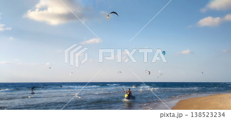 Beach and kite surfing in Israel. Soft focus. Beach and kite surfing in Israel. Soft focus. 138523234