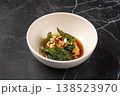 Tofu appetizer with spinach and sesame oil 138523970