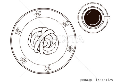カルダモンロールと紅茶の北欧フィーカセット(線画) カルダモンロールと紅茶の北欧フィーカセット(線画) 138524129