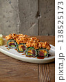 Tuna sushi rolls with shrimp tartare and sauce 138525173