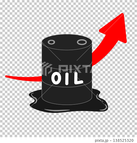 原油價格飆升導致油桶洩漏的示意圖。 原油價格飆升導致油桶洩漏的示意圖。 138525320