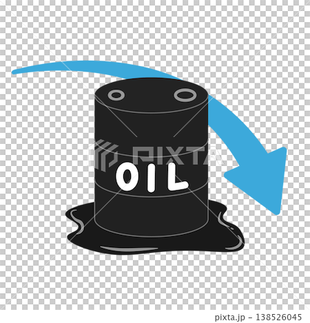 一幅沒有主要輪廓的油桶和藍色向下箭頭的圖畫,描繪了原油價格的急劇下跌。 一幅沒有主要輪廓的油桶和藍色向下箭頭的圖畫,描繪了原油價格的急劇下跌。 138526045