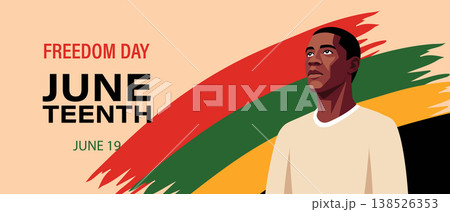 Juneteenth Freedom Day celebration with with Young African American Man Looking Up. Illustration, banner. Juneteenth Freedom Day celebration with with Young African American Man Looking Up. Illustration, banner. 138526353