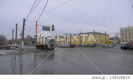 March 22 2026 Barnaul Russia Central District Shopping Center former Frolov almshouse 1830s cultural heritage covered in snow cold early spring urban architecture and winter atmosphere. 138526619