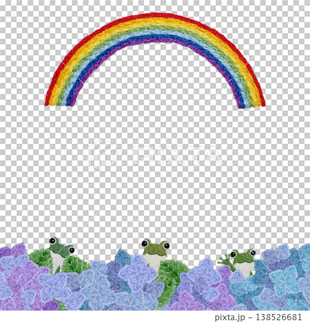 【紫陽花と虹とカエルのかくれんぼフレーム】手刺繍イラスト素材 【紫陽花と虹とカエルのかくれんぼフレーム】手刺繍イラスト素材 138526681