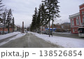 March 22 2026 Barnaul Russia Fallen Fighters for Socialism Monument and city administration building covered in snow cold early spring cityscape urban architecture and winter atmosphere. 138526854