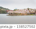 恵那峡大橋と恵那峡の湖畔を彩る満開の桜風景 138527502