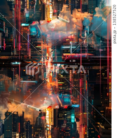 ビル街を走る夜行列車の夜景 138527520