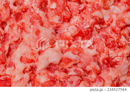 Minced pork uncooked food closeup raw meat texture background 138527564