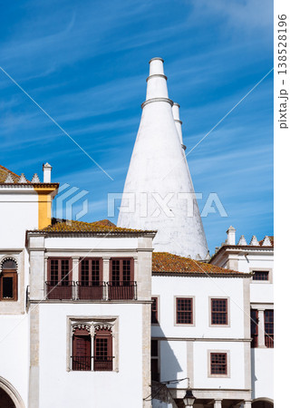 Sintra chimneys and architecture against a bright blue sky 138528196