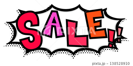 赤いSALE!!文字入りの黒太線のポップなトゲトゲ吹き出し。横長の激安セール告知用。 138528910