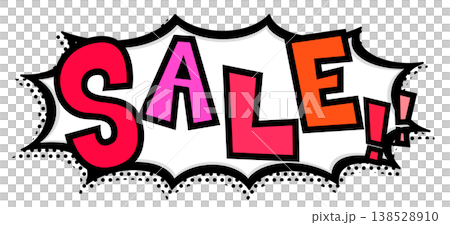 赤いSALE!!文字入りの黒太線のポップなトゲトゲ吹き出し。横長の激安セール告知用。 138528910