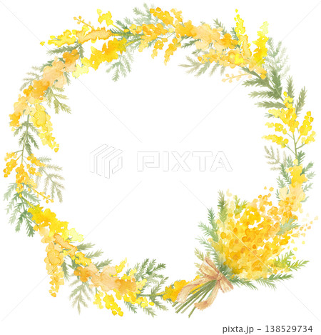 水彩ミモザのリース 138529734