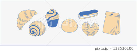 Bakery horizontal banner with blue pastry and paper bag vector illustration. Bakery horizontal banner with blue pastry and paper bag vector illustration. 138530100