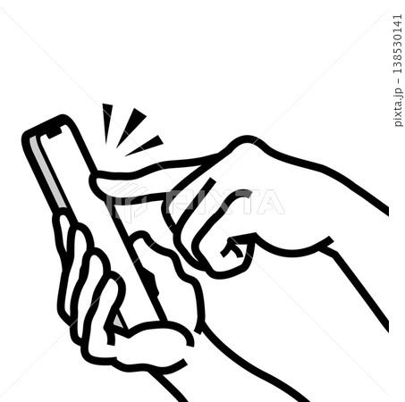 スマホを両手で操作する手元クローズアップ 人差し指 線画クリップアート スマホを両手で操作する手元クローズアップ 人差し指 線画クリップアート 138530141