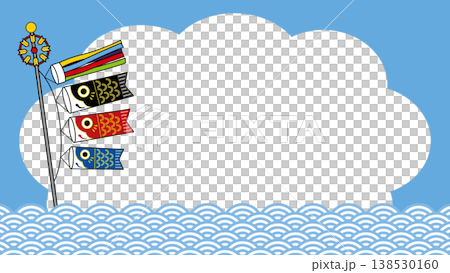 鯉魚飄帶和波浪圖案對話框邊框 - 兒童節橫幅 138530160