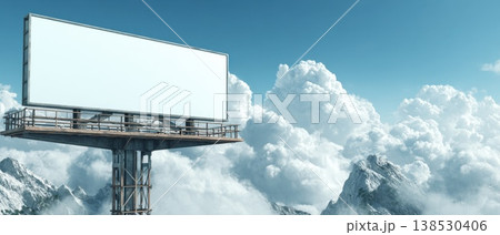 Digital Billboard on Mountain Overlook Surrounded by Clouds and Scenic Blue Sky Digital Billboard on Mountain Overlook Surrounded by Clouds and Scenic Blue Sky 138530406