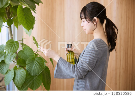 観葉植物の手入れをする若い女性 138530586