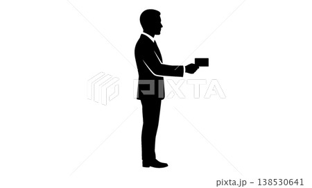 カードを差し出すビジネスマンのシルエット 138530641