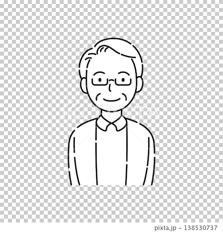 A simple line drawing illustration of a smiling senior man wearing glasses. 138530737