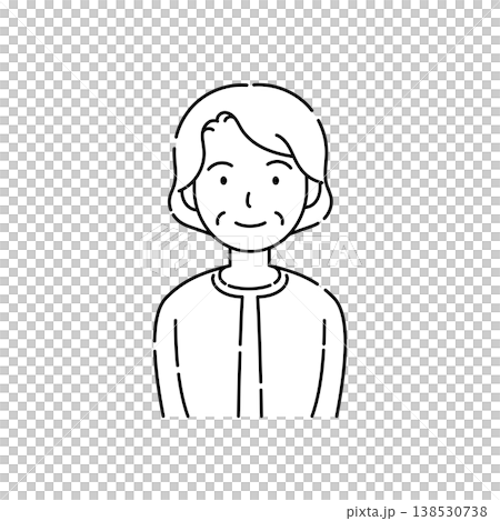 一幅線條簡潔的插畫,描繪了一位面帶溫柔微笑的老婦人。 一幅線條簡潔的插畫,描繪了一位面帶溫柔微笑的老婦人。 138530738
