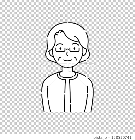 メガネをかけたシニア女性の笑顔 シンプルイラスト 線画 138530741