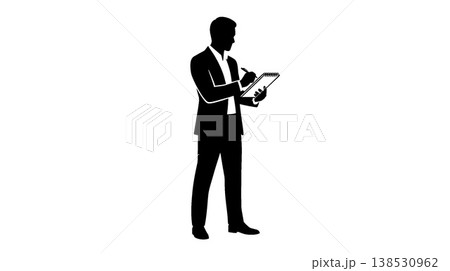 ノートにメモを取るビジネスマンのシルエット 138530962