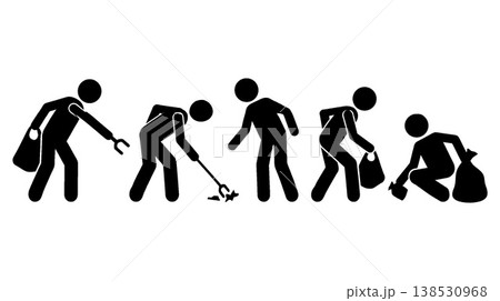 ゴミ拾いをする人々のシルエットアイコン 138530968