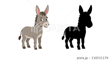 Cute grey donkey and black silhouette for children preschool development task 138531179