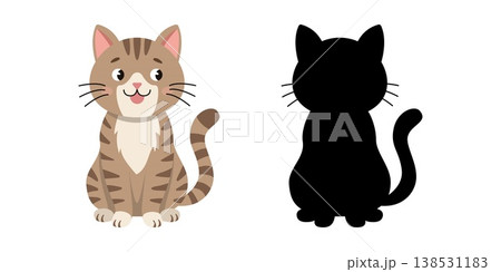 Cute striped cat and black silhouette for kids preschool task 138531183