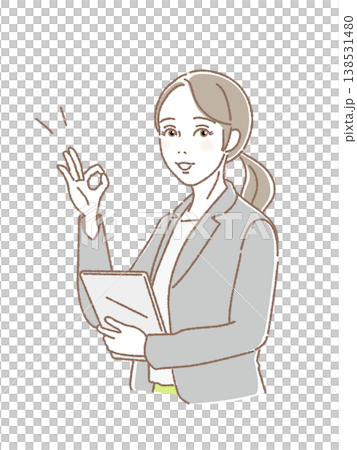 ビジネス 女性 スーツ ウインク 笑顔 OKマーク 解決 受付 案内 ベクター かわいい ビジネス 女性 スーツ ウインク 笑顔 OKマーク 解決 受付 案内 ベクター かわいい 138531480