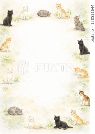 猫シリーズ：猫をフレーム状に配した背景 138531644