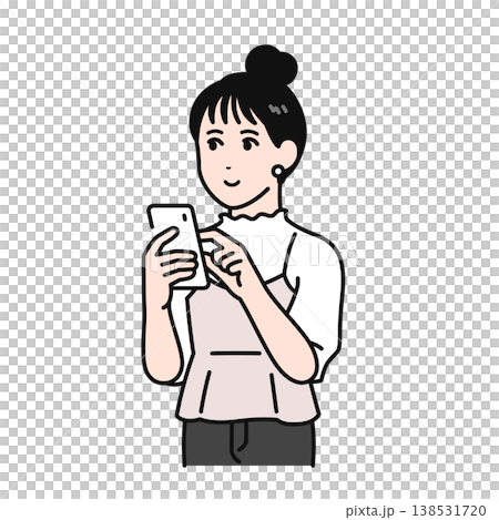 スマートフォンを操作するまとめ髪の若い女性のシンプルなベクターイラスト素材 スマートフォンを操作するまとめ髪の若い女性のシンプルなベクターイラスト素材 138531720