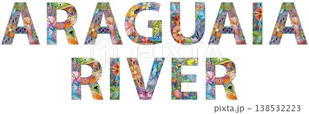 Araguaia river words. Hand drawn lettering. Vector text. 138532223