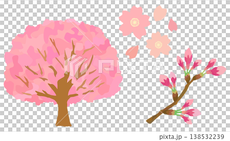 桜の花セット 桜の木 桜の花びら 桜の蕾 ベクター素材 138532239