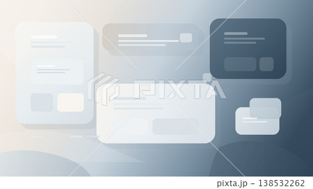 Minimal abstract UI background with floating rounded cards soft gradients and modern interface layout for clean digital design and presentation use 138532262