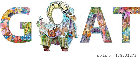 Word GOAT. Vector zentangle object for decoration Word GOAT. Vector zentangle object for decoration 138532273