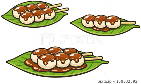 Mitarashi Dango on Leaves Vector Illustration 138532392