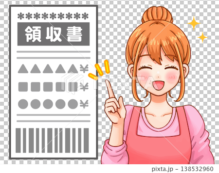 Anime-style illustration material 2 of a housewife explaining a receipt. Anime-style illustration material 2 of a housewife explaining a receipt. 138532960