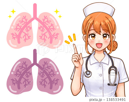 肺の説明をする看護師の医療イラスト素材 138533491
