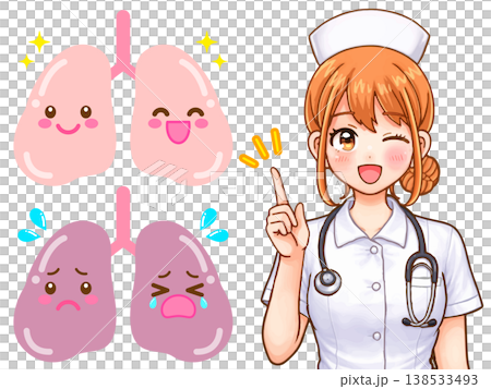 醫學插畫素材3:護理師講解肺部結構 醫學插畫素材3:護理師講解肺部結構 138533493
